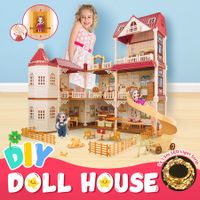 Doll House Barbie Dream Play Furniture Playhouses Toys Dollhouse Princess Castle Light with Elevator 9 Rooms 3 Stories 67cm