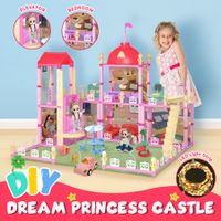Doll House Barbie Dream Play Furniture Playhouses Toys Dollhouse Princess Castle Light With  Elevator 6 Rooms 2 Stories 73cm