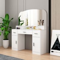 Dressing Table Vanity Mirror Dresser Makeup Desk With 3 Drawers Storage Bedroom Furniture White Modern