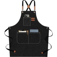 Waterproof Chef Aprons for Men Women with Large Pockets Cotton Canvas Cross Back Adjustable Work Apron Size M to XXL(Black)