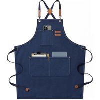 Waterproof Chef Aprons for Men Women with Large Pockets Cotton Canvas Cross Back Adjustable Work Apron Size M to XXL(Darkblue)