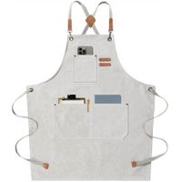 Waterproof Chef Aprons for Men Women with Large Pockets Cotton Canvas Cross Back Adjustable Work Apron Size M to XXL(Beige)