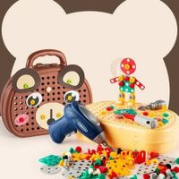 203 Pieces Children's Repair Toolbox Creative Mosaic Puzzle Toy With Electric Drill Screw Tool Set Kids DIY Learning Toys (Brown Bear)