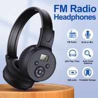 FM Radio Headphones Built-in Mic Automatic Scan Station Soft Memory Foam Earpads Foldable & Scalable Design