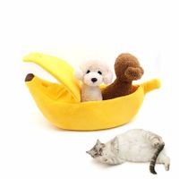 Winter Cat Banana Bed Dog House Warm Boat Pet Sleep Nest Cotton Cushion Coral Fleece Dog Pad Cat Mat (L)