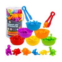 Counting Dinosaur Toys Matching Color Sorting Stacking Games with Bowls for Toddlers Kids Boys Girls Aged 3+