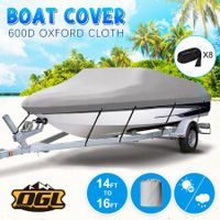 14-16ft Boat Cover Trailerable Waterproof Marine Grade Fabric 600D Protector Jumbo V-hull Fishing UV Resistant OGL