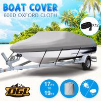 17-19ft Trailerable Boat Cover Water UV Proof Marine Grade Fabric Heavy Duty Jumbo Tri-hull V-hull Fishing Pro-style OGL