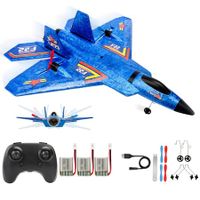 Remote Control Plane RTF F-22 Raptor,2.4Ghz 6-axis Gyro RC Airplane with Light Strip,Jet Fighter Toy Gift for Kids Beginner (Blue)