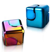 Fidget Toy Metal Figette Cube Spinner 2PCS,Quiet Small Cool Gadget Desk Toy Sensory Fidget Anxiety Toys,ADHD Stress Relief Stocking Stuffer Gifts for Kids,Teens,Men (Rainbow+Blue)