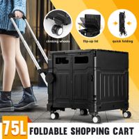 75L Shopping Trolley Cart Wheeled Basket Grocery Utility Rolling Folding Supermarket Granny Travel Camping Bag Wagon
