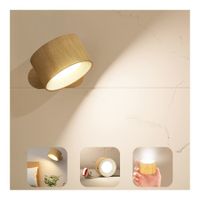 LED Wall Sconces,Wall Mounted Lamps with Rechargeable Battery Operated USB Port 3 Color Temperatures & 3 Brightness Levels 360 Degree Rotate Magnetic Ball,Cordless Wall Lights for Reading Bedside (Wood)