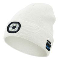Men's Beanie with Bluetooth and LED, 2 in 1 Rechargeable Winter Beanie V5.0 Bluetooth Hat-White