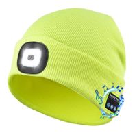 Men's Beanie with Bluetooth and LED, 2 in 1 Rechargeable Winter Beanie V5.0 Bluetooth Hat-Yellow