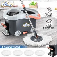 Spin Mop and Bucket Set Floor Cleaner Dust Magic Dry Twist Cleaning System 4 Microfibre Heads for Wood Tile Hardwood