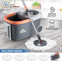 Spin Mop and Bucket Kit Wood Tile Floor Cleaner 4 Microfibre Heads Magic Dry Twist Dust Cleaning System