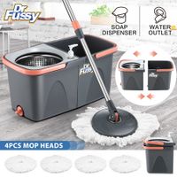 Spin Mop and Twin Bucket Set Tile Wood Floor Cleaner 4 Microfibre Heads Magic Dry Twist Separate Stackable Cleaning System