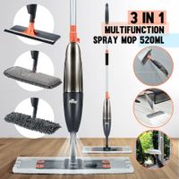 Spray Floor Mop Cleaner 3 Microfiber Heads Wood Tile Dry Dust Water Liquid Jet Cleaning System with 520ml Spraying Bottle