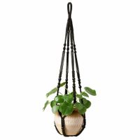 Macrame Plant Hanger Indoor Hanging Planter Basket with Wood Beads Decorative Flower Pot Holder No Tassels for Indoor Outdoor Boho Home Decor 90cm/35Inch,Black,1pcs (POTS NOT Included)