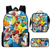 Pokemon Schoolbag Cartoon Cute Pikachu Primary School Student Backpack+Shoulder Bag+Pencil Case