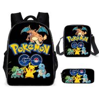 Pokemon Schoolbag Cartoon Cute Pikachu Primary School Student Backpack+Shoulder Bag+Pencil Case