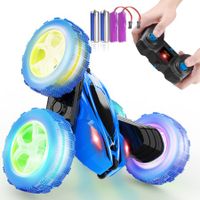 Remote Control Monster Truck with Headlights, Wheel Lights, Double Sided 360° Spins, Remote Control Car Toys, Gift for Boys and Girls