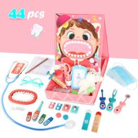 Wooden Dentist Doctor Kit for Kids Pretend Play Realistic Medical Dr Kit Toys for Toddler 3 4 5 Year Old Christmas Birthday Gifts (Pink)