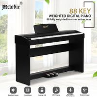 Melodic 88-Key Hammer Action Digital Piano w/ Weighted Keyboard 128 Polyphony 3 Pedals Black