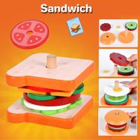 Wooden Sandwich Stacking Toys, Montessori Toys with Flash Cards Sandwich Food  Early Educational Preschool Study for Birthday Gift Xmas Party School