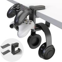 PC Gaming Headset Headphone Hook Holder Hanger Mount, Headphones Stand with Adjustable and Rotating Arm Clamp (Black)