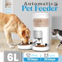 6L Auto Pet Feeder Timed Automatic Dog Cat Food Dispenser Puppy Feeding Schedule 6 Meals 2 Way Splitter 2 Bowls Voice Recorder Digital Touch