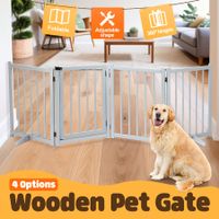 Pet Fence Dog Gate Puppy Safety Guard Indoor Wooden Playpen Foldable Freestanding Barrier Protection Net Stair Partition Grey 4Panels