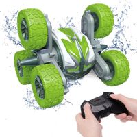 Amphibious 6WD RC Stunt Car with 2.4GHz Double Sided 360° Rotating Off-Road Waterproof Remote Control Car for 7-14 Years Old Kids-Green