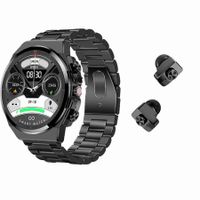 2 in 1 Smart Watch with Earbuds 1.28" Smartwatch TWS HiFi Stereo Wireless Headset Combo Bluetooth Phone Call for Android iOS (Black)