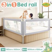 Toddler Bed Rail Kids Safety Guard Side Bedrail Adjustable Child Cot Fence Barrier Folding Queen Size Baby Protector 3Pcs Mesh Fabric Frog Design