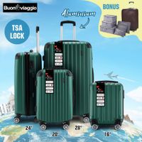 4 Piece Luggage Set Travel Suitcase Traveller Bag Carry On Lightweight Checked Hard Shell Trolley Expandable TSA Lock Green