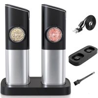 Electric Salt and Pepper Grinder Set,USB Rechargeable with Dual Charging Base, Gravity Safety Switch, Automatic Dust Lids with LED Light, Adjustable Coarseness