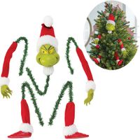 Grinch Christmas Tree Decoration, Elf Head, Arms and Legs for Christmas Tree, Stole Christmas Elf Stuffed Stuck Tree Topper Garland Ornaments