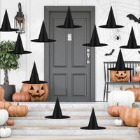12pcs Halloween Black Witch Hats Costume Accessory Decorations,Thickened Hanging Wizard Hats Bulk for Women Kids with Hanging Rope,Floating Front Porch Yard Indoor Outdoor Hocus Pocus Decor Party Supplies