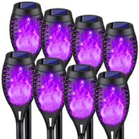 Outdoor Halloween Decorations,8Pack Halloween Solar Lights with Purple Flame for Halloween Decor,Waterproof Halloween Lights Outdoor,Solar Pathway Lights for Outside Halloween Yard Decorations Lawn (Purple Light)