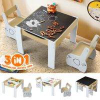 Kids Table and 2 Chairs Set Childrens Desk Toddler Furniture Baby Activity Centre Drawing Study Reading Wooden with Storage