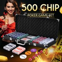 500 Poker Card Chips Professional Casino Dice Dealer Game Play Set Small Big Blind Holographic Eagle Aluminium Case