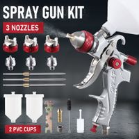 HVLP Spray Gun Kit Automotive Paint Sprayer Gravity Feed Air Auto Tool 1.4mm 1.7mm 2mm 3 Nozzles 600ml PVC Cups Topcoat Primer Touch Up Car