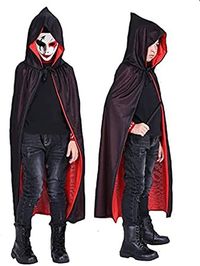 80CM Halloween Vampire Cloak Reversible Hooded Vampire Cape for Halloween KIDS Cosplay, Black and Red