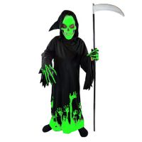 Kids Grim Reaper Glow in the Dark Deluxe Phantom Costume, Halloween Grim Reaper Costume for Party Size 130-140cm