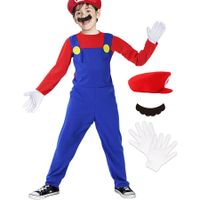 Plumber Costume for Kids-Halloween Kids Cosplay Jumpsuit with Accessory (Size:XL)