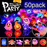 50pcs Halloween Decorations Creative Cute Pumpkin Ghost Eye Rings for Children Halloween Luminous Rings LED Flash Finger Ring