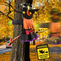 Crashing Witch Decor,Halloween Decorations Clearance Outdoor Witch Props Ornaments,Hanging into Tree/Porch Pole/Door/Indoor/Yard,with Adjustable Band,Outside Garden Funny Witches Flying Crashed