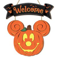 Halloween Mouse Pumpkin Decorations, Halloween Mouse Welcome Hanging Sign for Front Door, Happy Halloween Wooden Pumpkin Signs, Wood Door Hanger Ornaments for Home Window Wall Decor