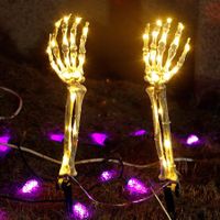 Lighted Skeleton Arm Stakes for Halloween 8 Lighting Modes Light Up Skull Hand Spooky Halloween Decorations for Party Garden Yard